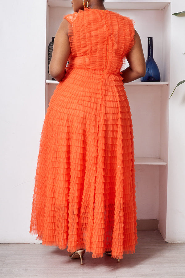 Attractive V-neck Sleeveless Layered Mesh Tutu Maxi Dress