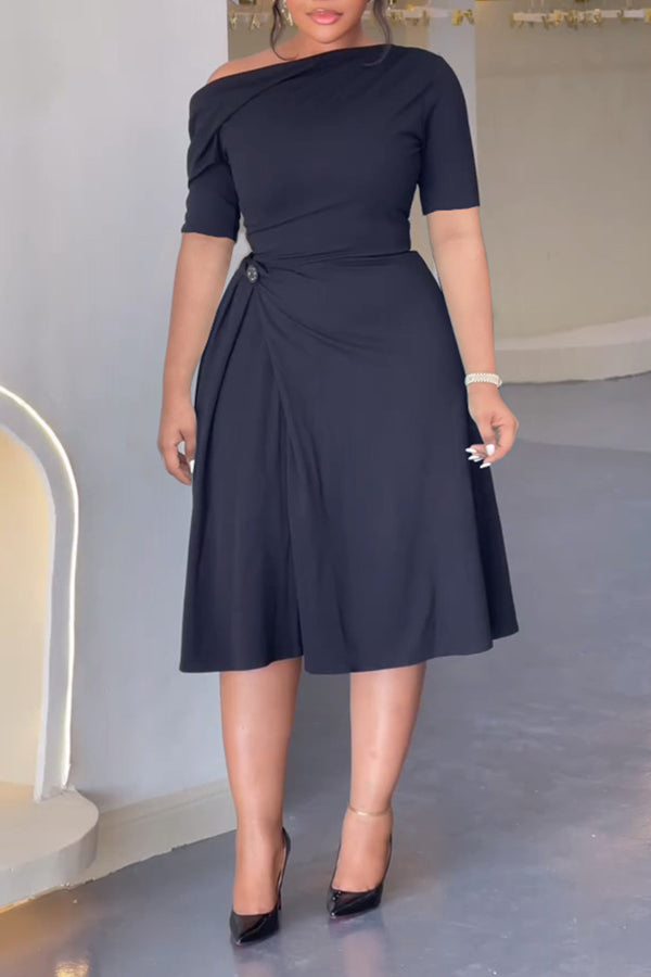 Unique Design Oblique Neck Dress