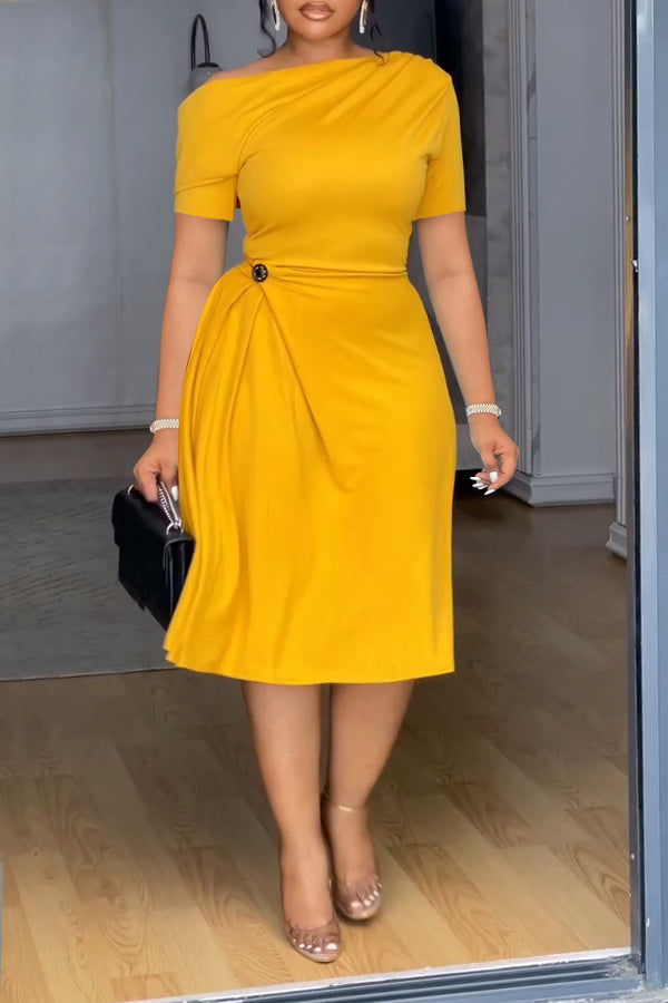 Unique Design Oblique Neck Dress