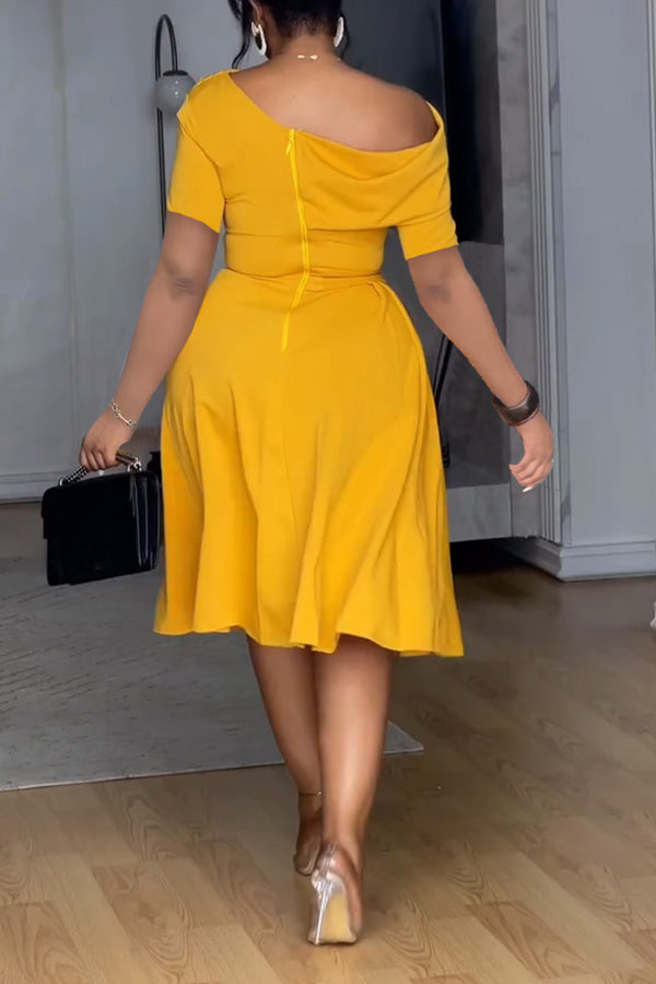 Unique Design Oblique Neck Dress
