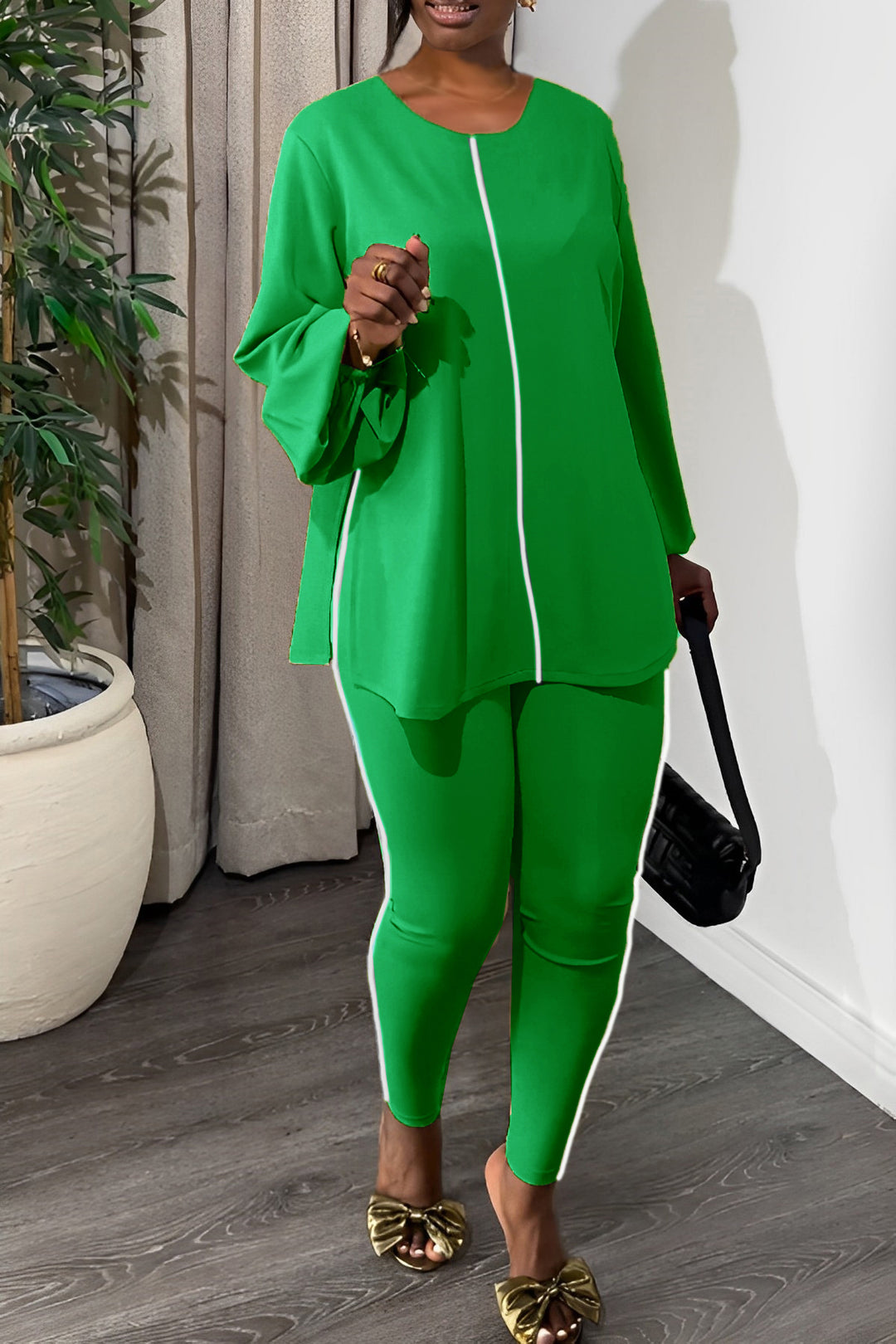 Casual Round Neck Top & Slim Pants Set