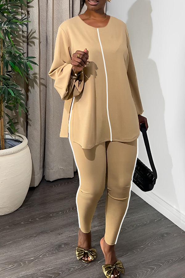Casual Round Neck Top & Slim Pants Set