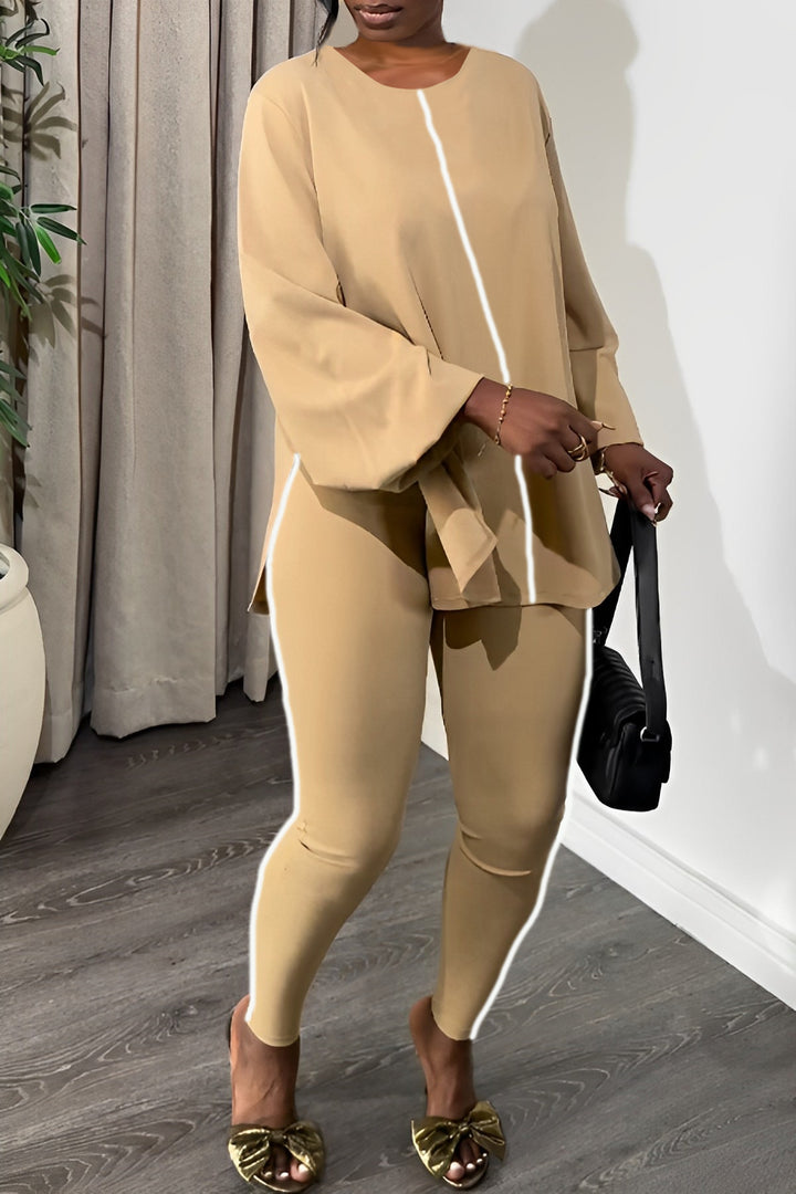 Casual Round Neck Top & Slim Pants Set