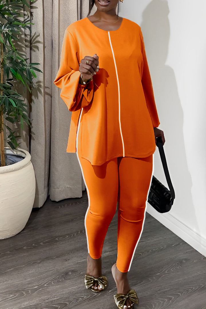 Casual Round Neck Top & Slim Pants Set