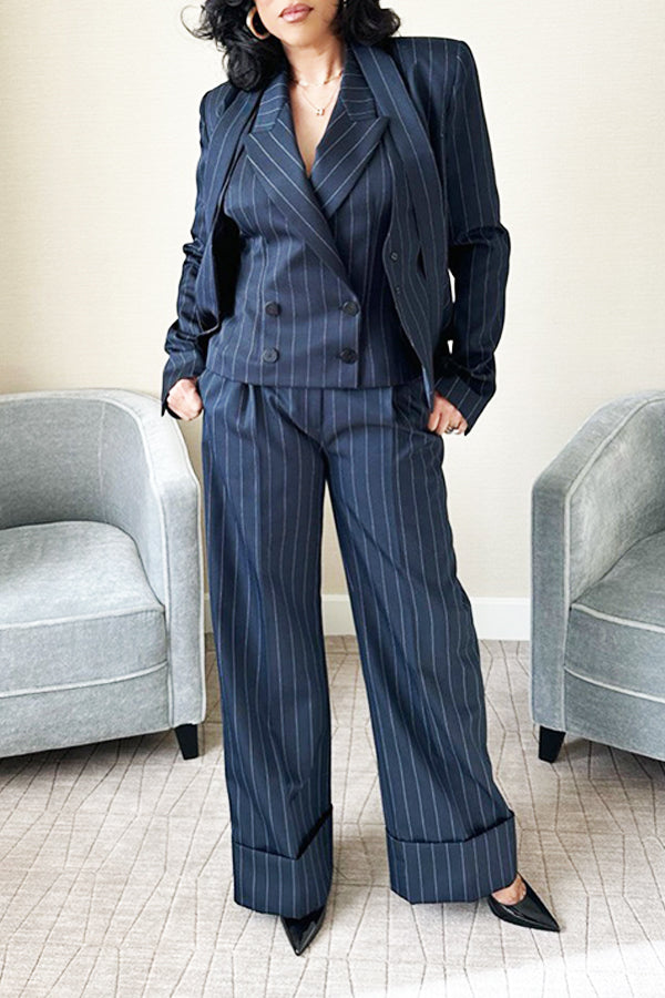 Commuting Striped Blazer & Rolled Pant Set