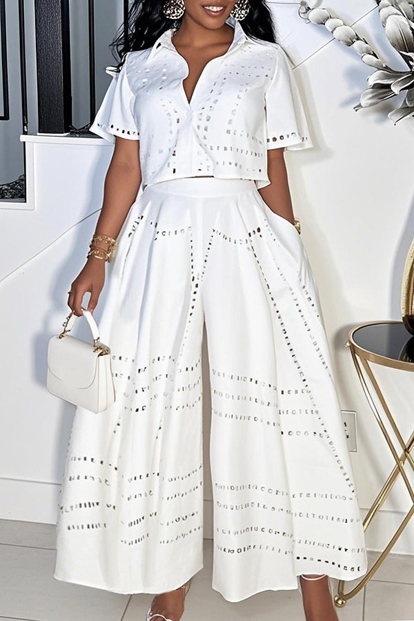 Stylish Short Sleeve Top & Wide Leg Pants Set