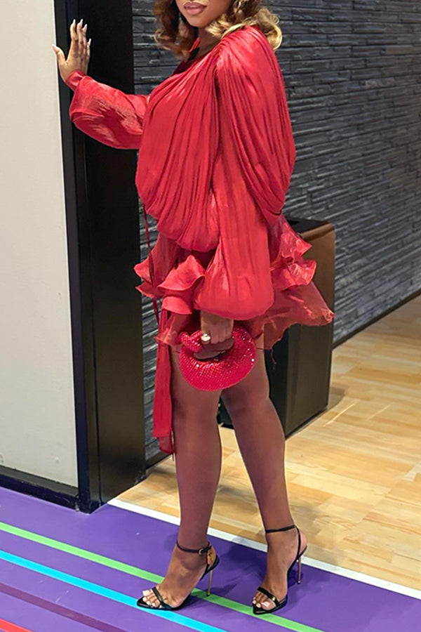 Flowy Pleated Top & Ribbon Layered Ruffle Skirt Set