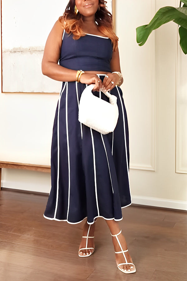 Charming Tank Top & Striped Long Skirt Set