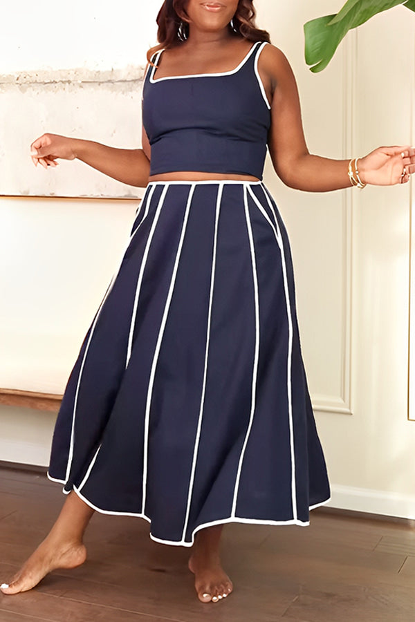 Charming Tank Top & Striped Long Skirt Set