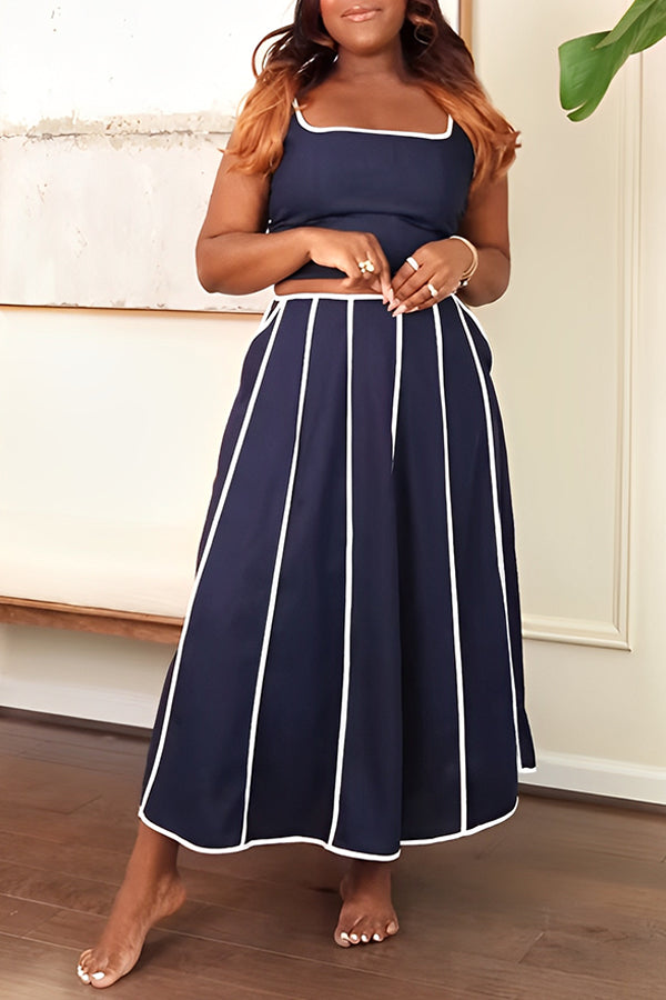 Charming Tank Top & Striped Long Skirt Set