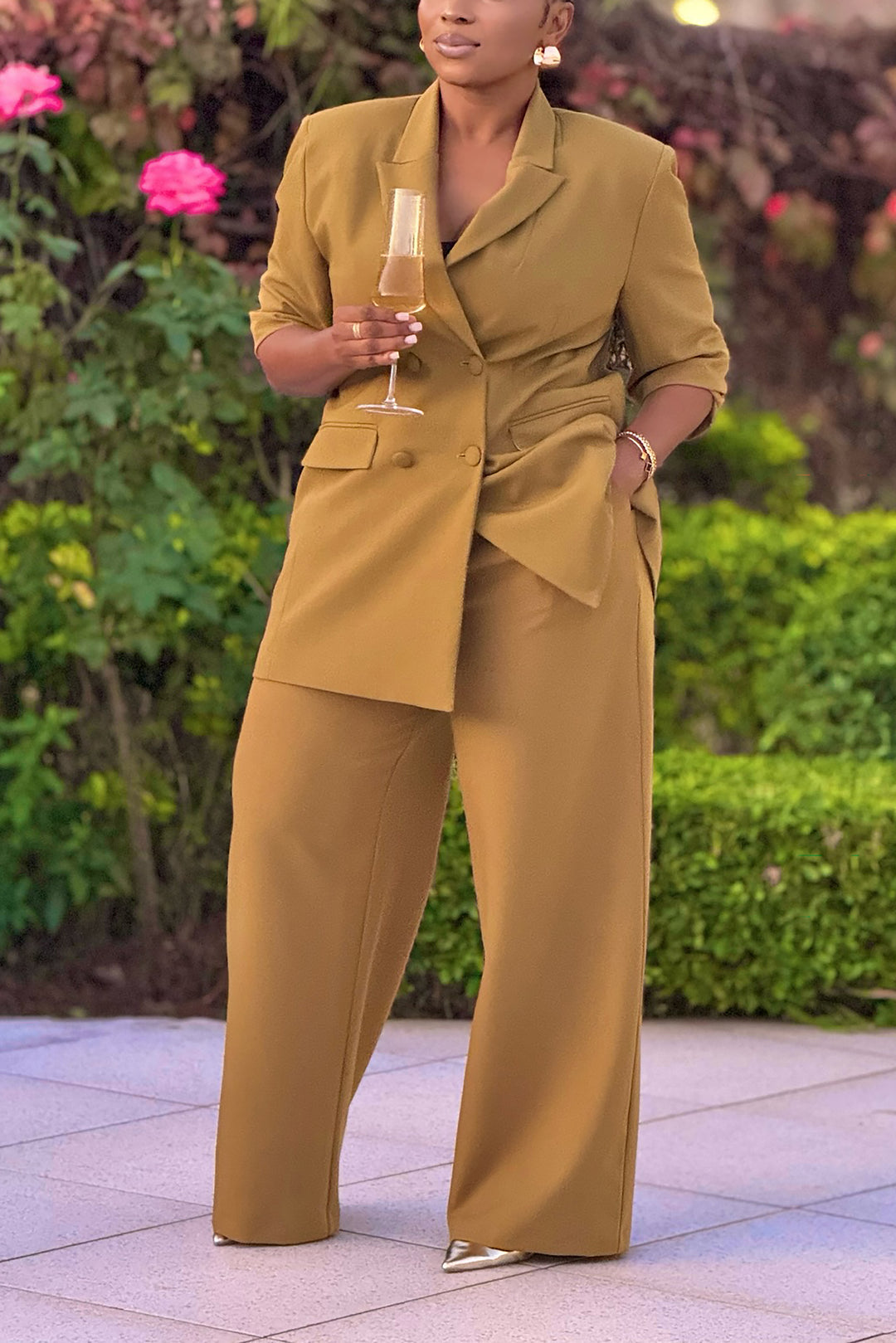 Stylish Double Breasted Blazer & Wide Leg Pants Set
