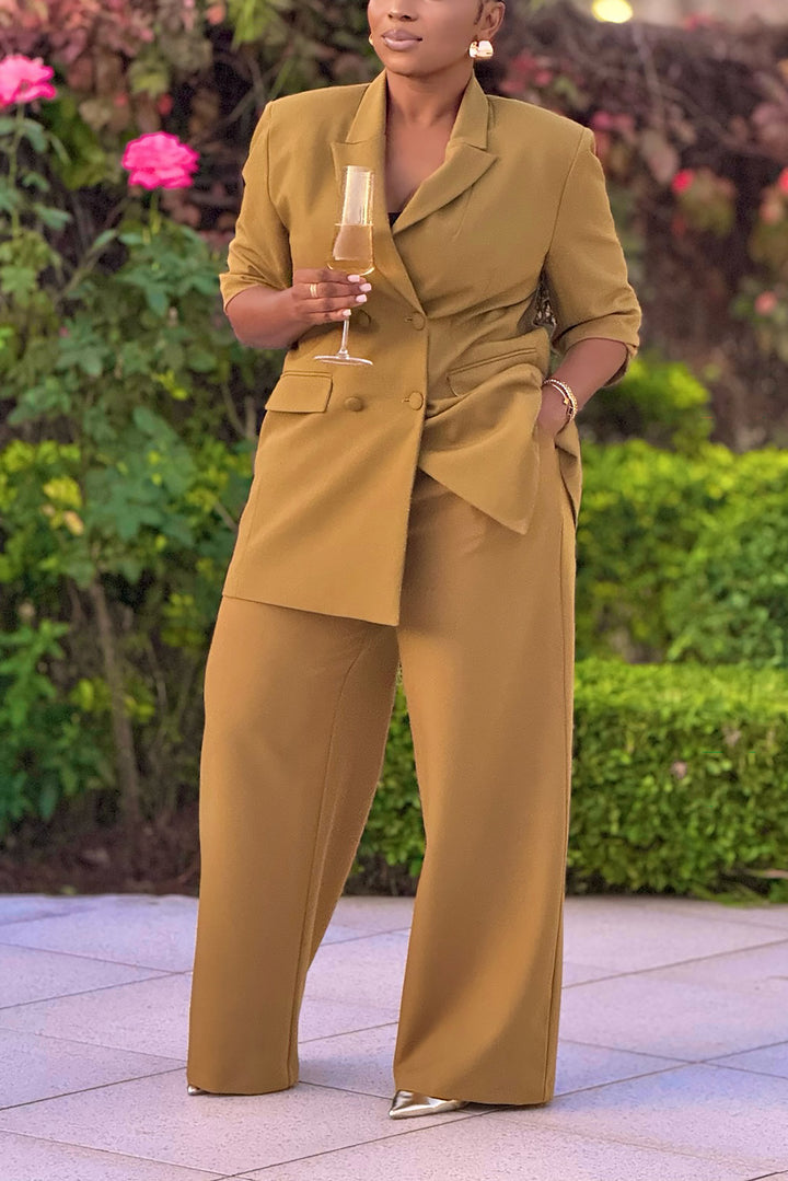 Stylish Double Breasted Blazer & Wide Leg Pants Set