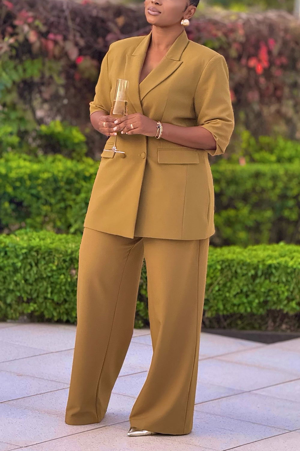 Stylish Double Breasted Blazer & Wide Leg Pants Set