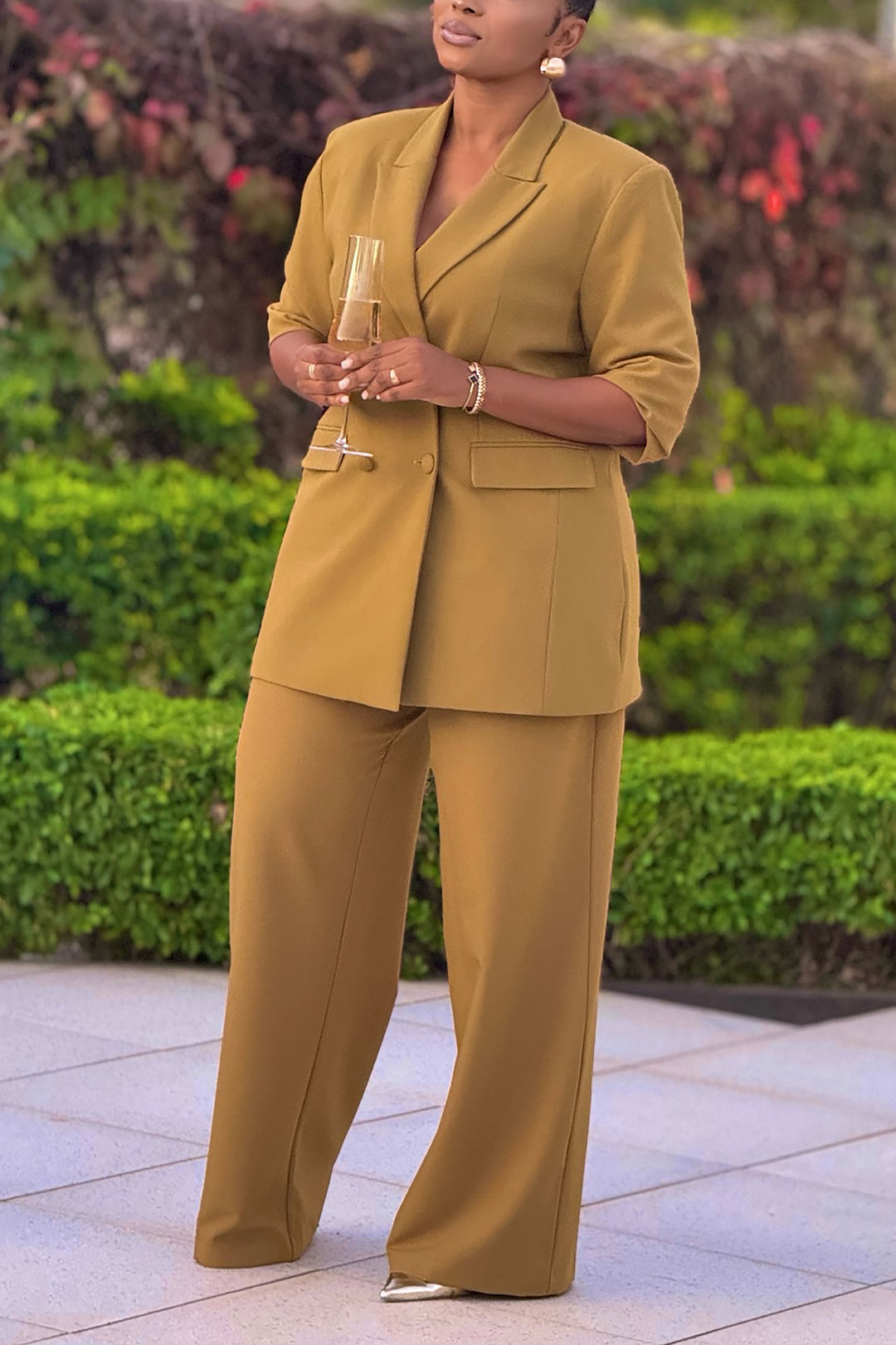 Stylish Double Breasted Blazer & Wide Leg Pants Set