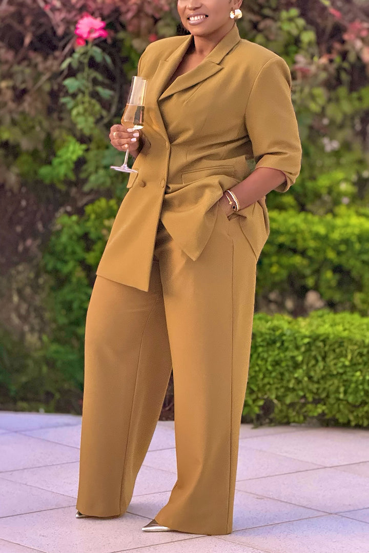 Stylish Double Breasted Blazer & Wide Leg Pants Set