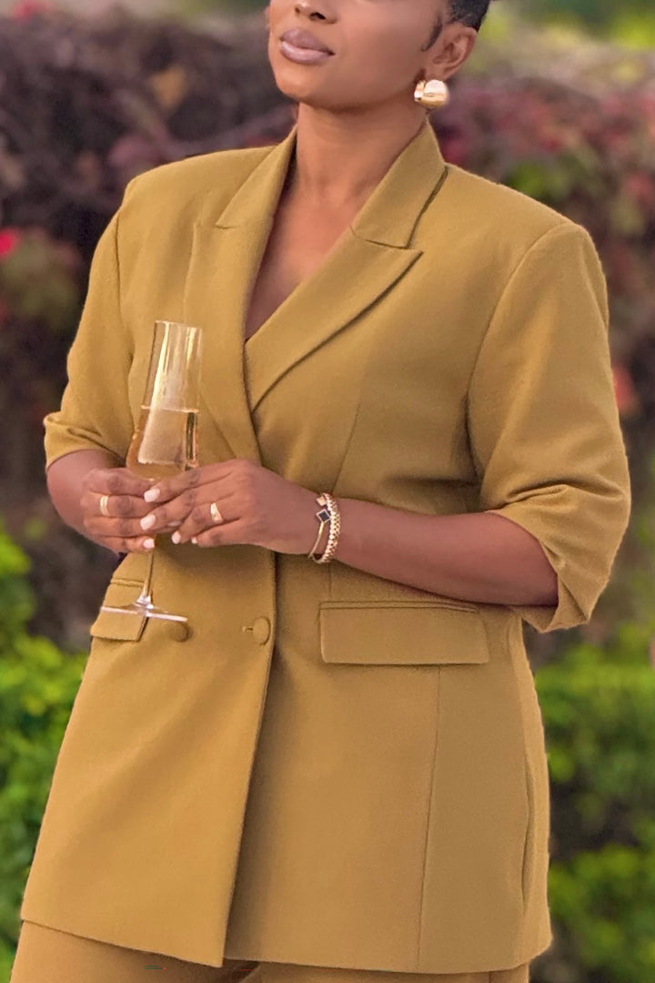 Stylish Double Breasted Blazer & Wide Leg Pants Set