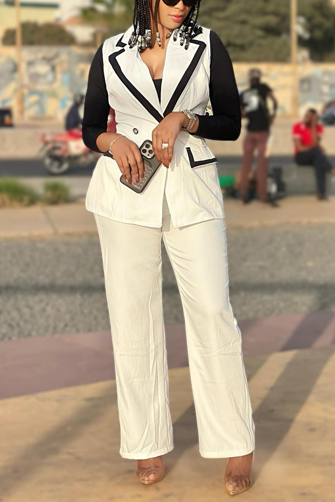 Stylish Color Block Blazer & Straight Pants Set