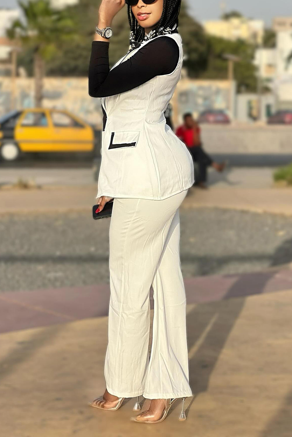 Stylish Color Block Blazer & Straight Pants Set