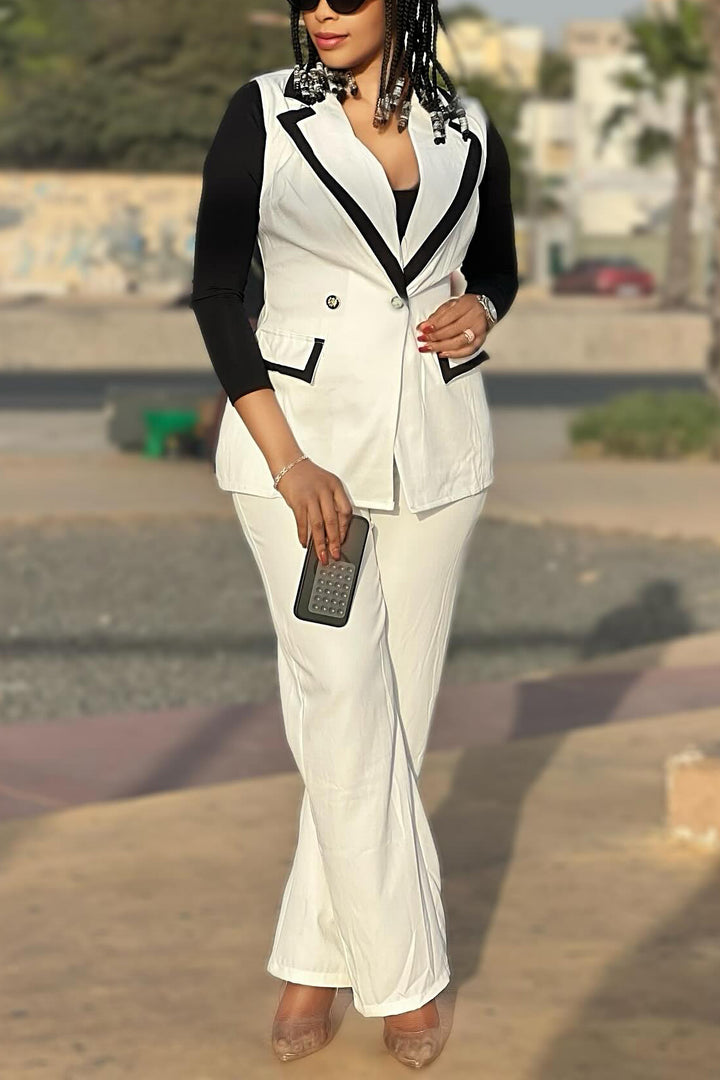 Stylish Color Block Blazer & Straight Pants Set