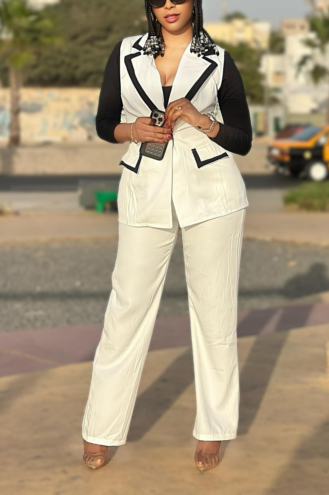 Stylish Color Block Blazer & Straight Pants Set