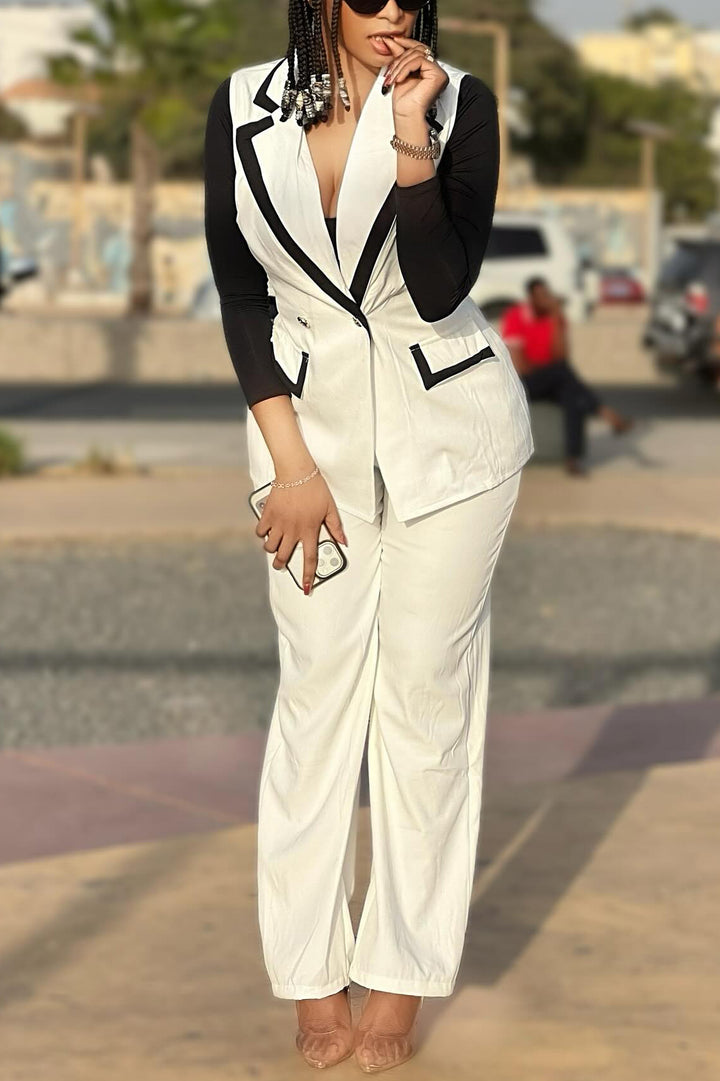 Stylish Color Block Blazer & Straight Pants Set