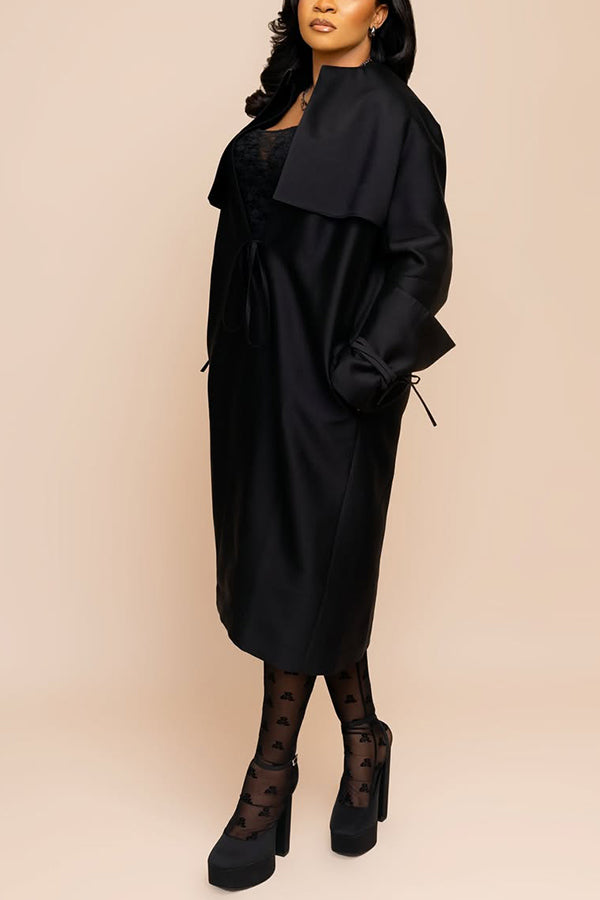 Elegant Lacing Detail Patchwork Long Coat