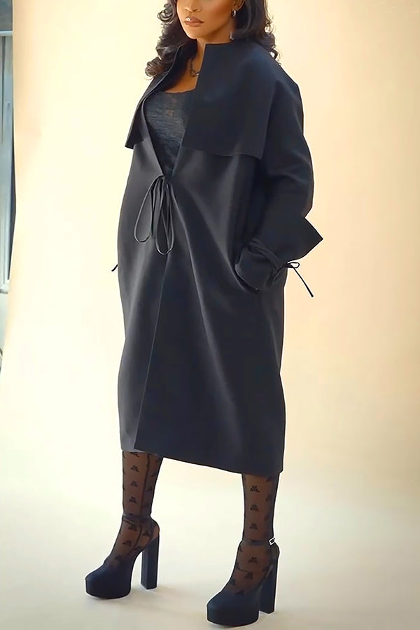 Elegant Lacing Detail Patchwork Long Coat