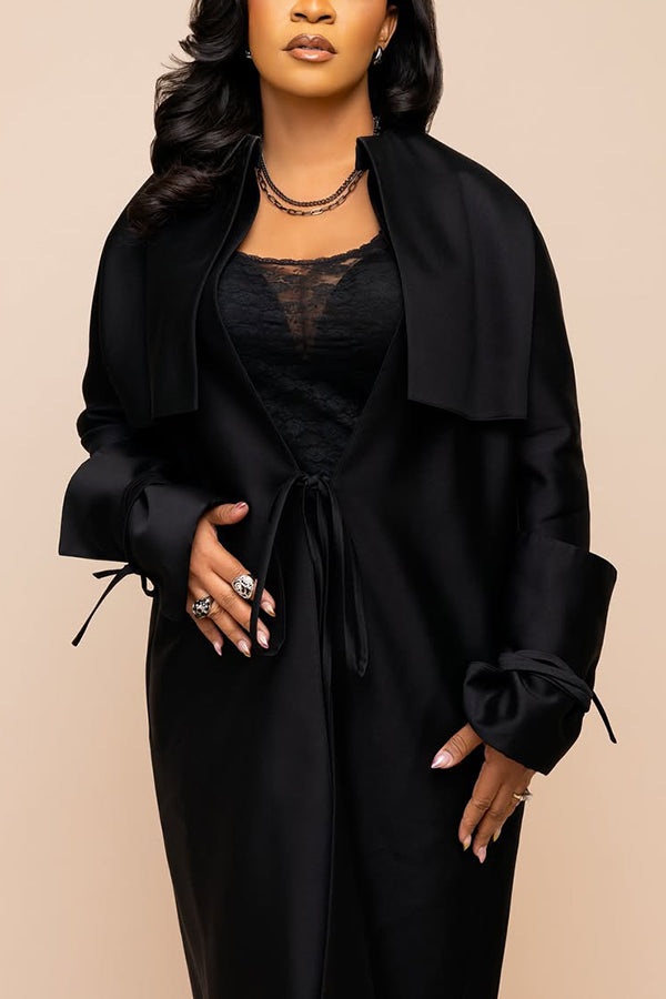 Elegant Lacing Detail Patchwork Long Coat