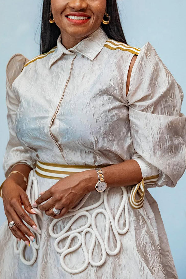 Chic Web Paneled Shirt & 3d Rope Decorated Skirt Set