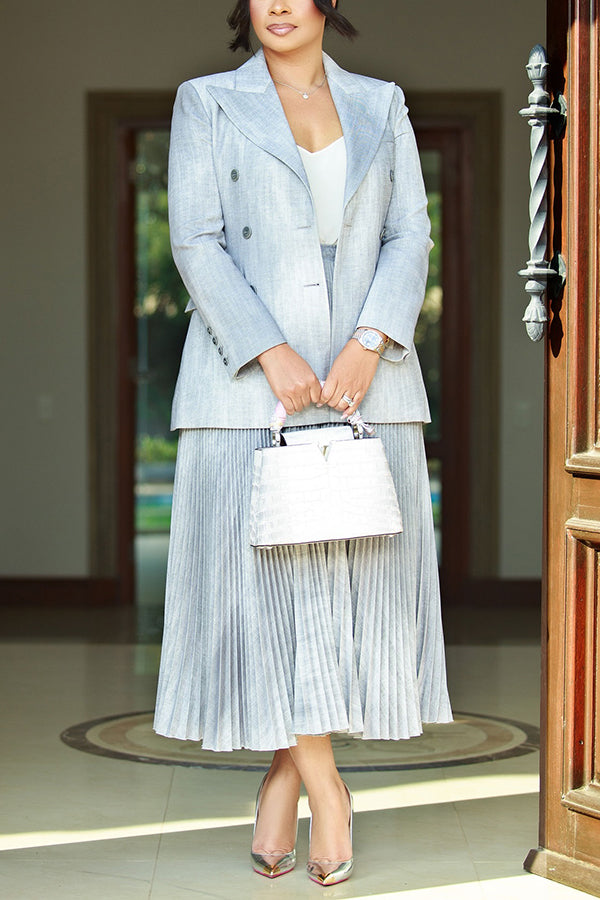 Glamorous Double Breasted Blazer & Pleated Skirt Set