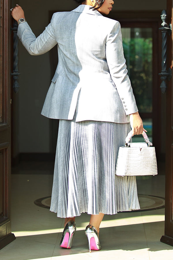 Glamorous Double Breasted Blazer & Pleated Skirt Set