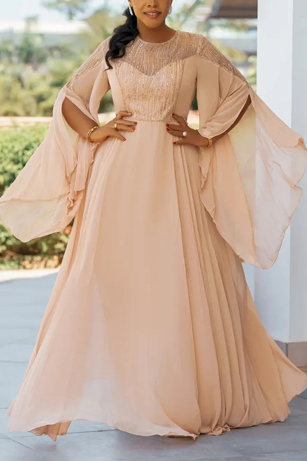 Charming Sequin Patchwork Ruffle Maxi Dress