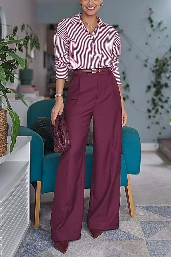Smart Striped Shirt & Woolen Vest & Pants Set