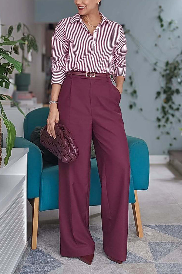 Smart Striped Shirt & Woolen Vest & Pants Set