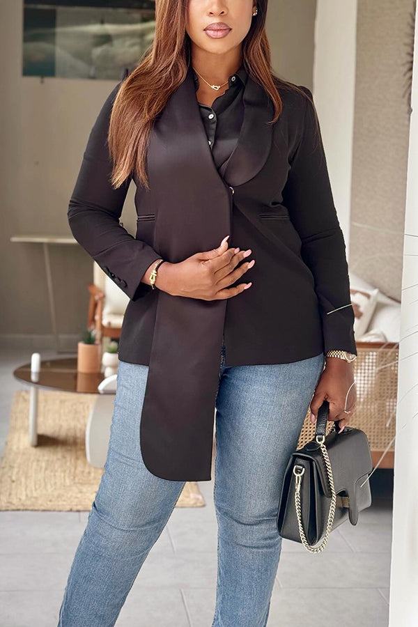 Smart Button Embellished Irregular Patchwork Blazer