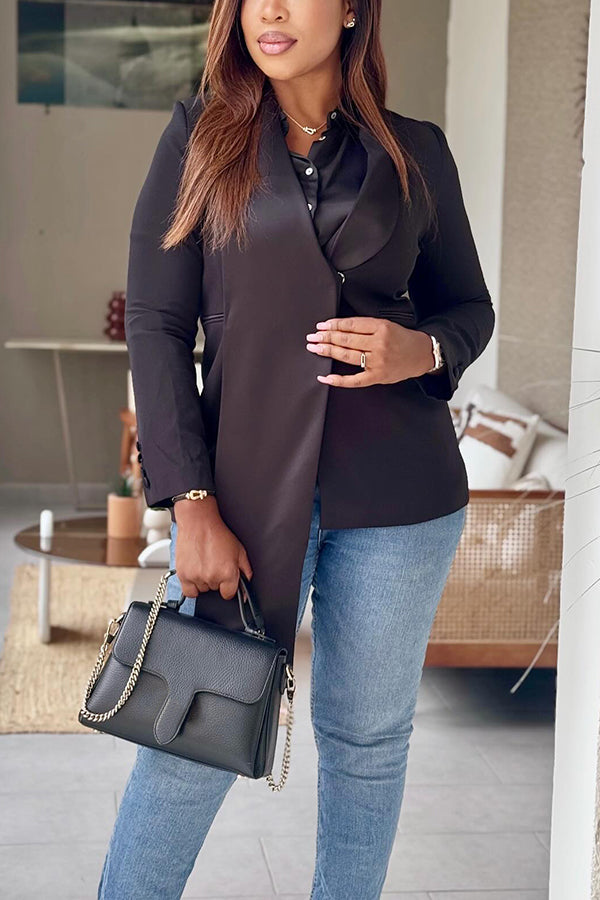 Smart Button Embellished Irregular Patchwork Blazer