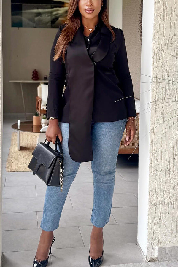 Smart Button Embellished Irregular Patchwork Blazer