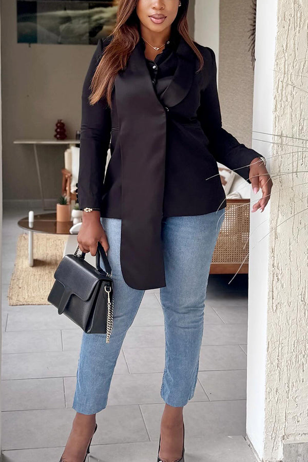 Smart Button Embellished Irregular Patchwork Blazer
