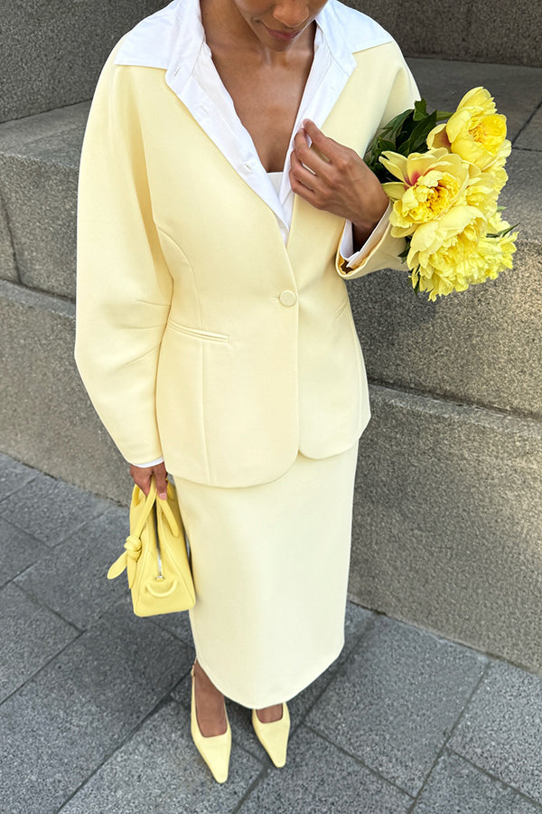 Gentle Deep V-neck Blazer & Skirt Set