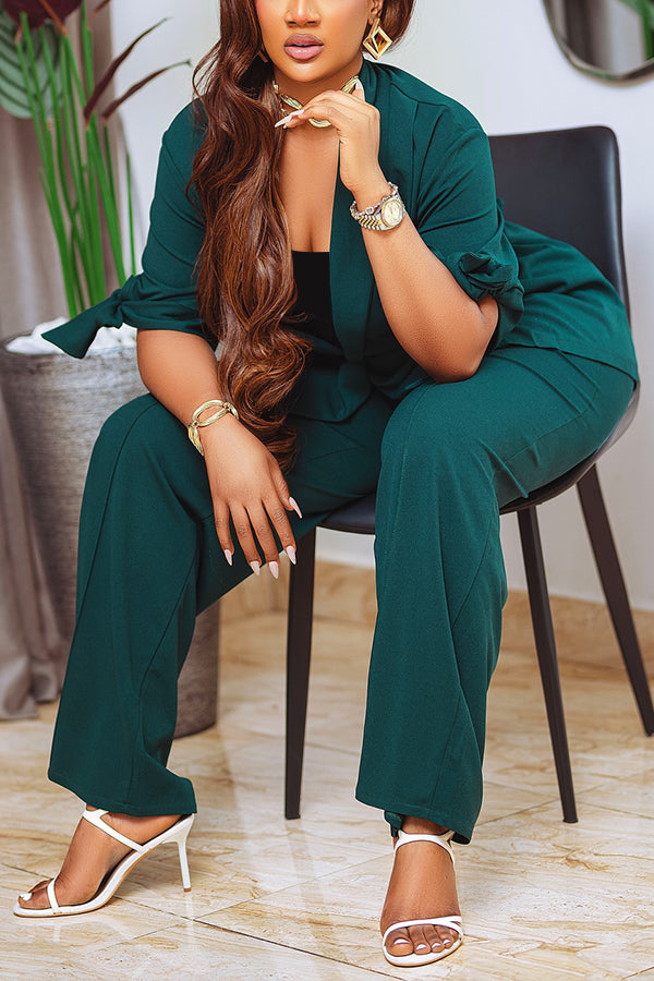 Fashionable Belted Top & Wide Leg Pants Set
