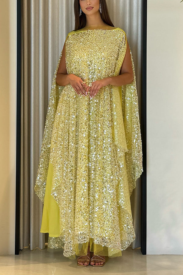 Stunning Sequin Patchwork Ruffle Sleeveless Maxi Dress