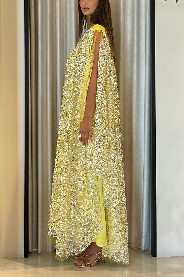 Stunning Sequin Patchwork Ruffle Sleeveless Maxi Dress
