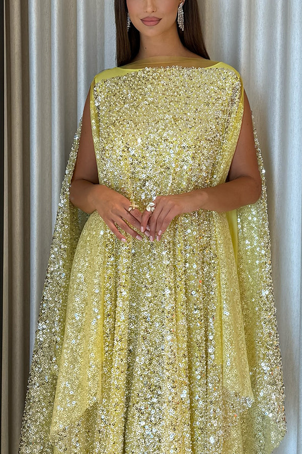 Stunning Sequin Patchwork Ruffle Sleeveless Maxi Dress