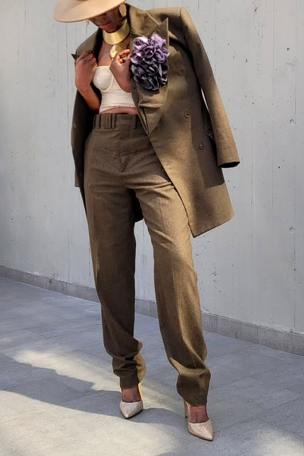 Stylish 3D Floral Blazer & High Waist Pants Set