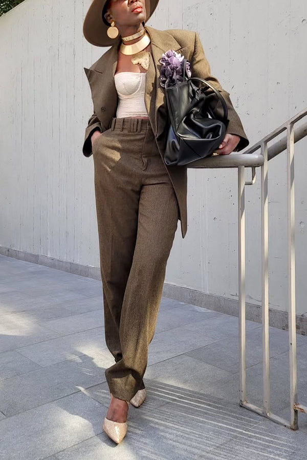 Stylish 3D Floral Blazer & High Waist Pants Set