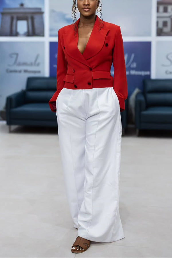 Striking Double Breasted Blazer & Wide Leg Pants Set
