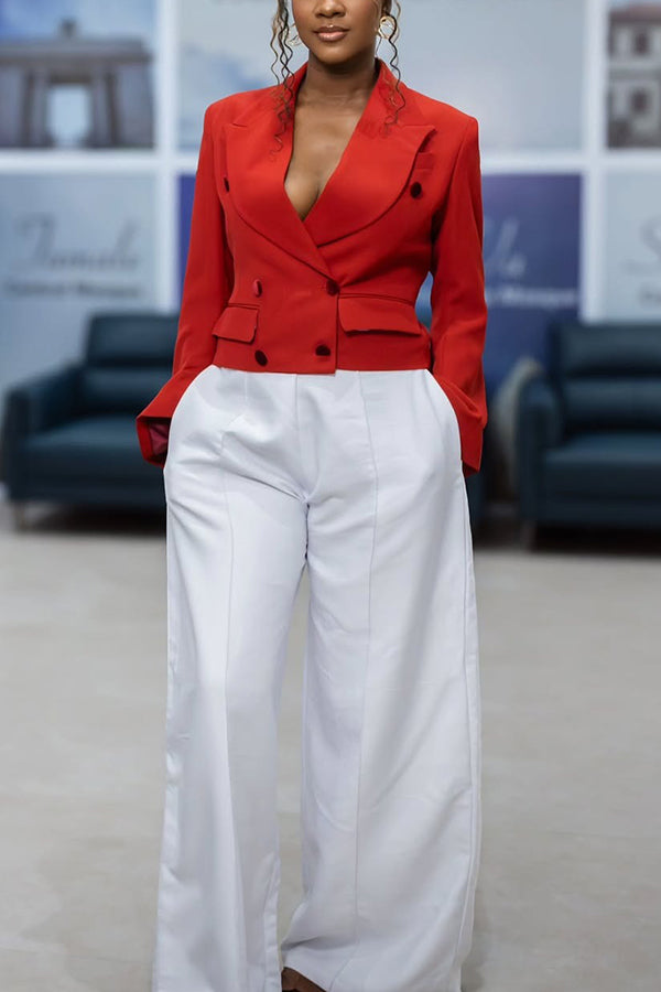 Striking Double Breasted Blazer & Wide Leg Pants Set