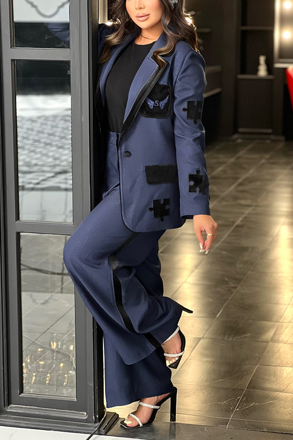 Stunning Color Block Glitter Patchwork Blazer & Pants Set