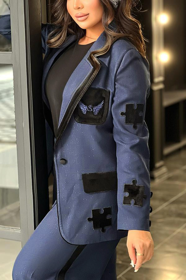Stunning Color Block Glitter Patchwork Blazer & Pants Set