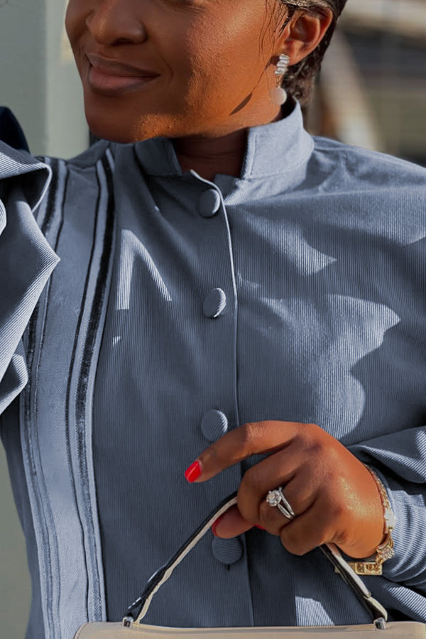 Elegant Colorblock Pleated Lantern Sleeve Top & Pants Set